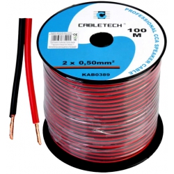 Przewód głośnikowy kabel CCA czarno-czerwony 2x0,50mm 100m